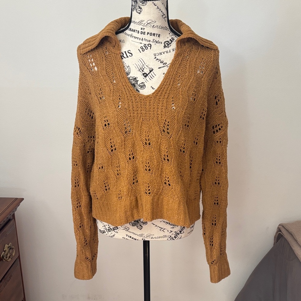 Pink Rose Collared V-Neck Sweater
